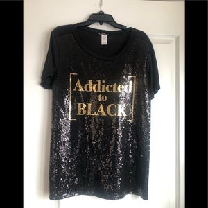 CLEO “ADDICTED TO BLACK” BLACK & GOLD SEQUIN TOP